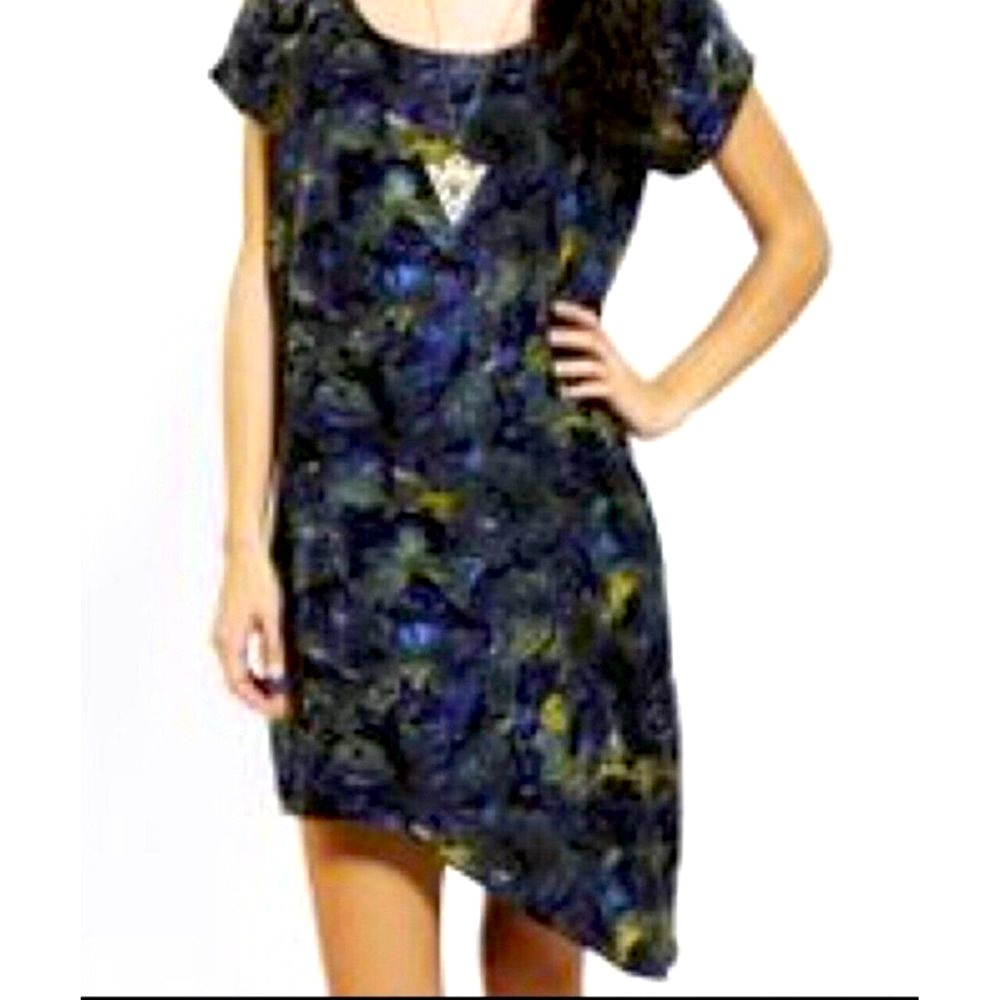 Silence & Noise Urban Outfitters Womens Med Watercolor Floral Asymmetrical Dress